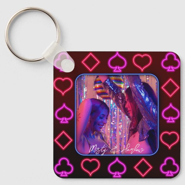Porte-clés Carte Neon Casino Costume cadre photo (Recto)