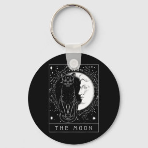 Porte-clés Carte Tarot Crescent Moon Et Cat Graphique