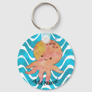 Porte-clés Carton d'aquarelle de pieuvre mignonne