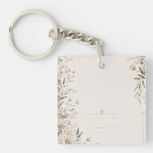 Porte-clés Carton de Mariage Hérité avec Botanique Raffinée