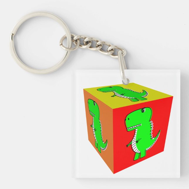 Porte-clés Carton mignon Dino Cube Art (Devant)