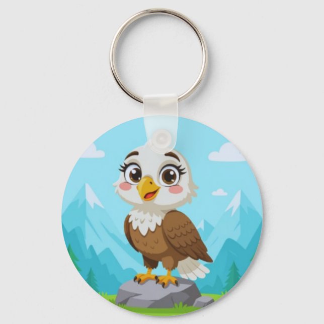 Porte-clés Cartoon Eagle on Rock – Cute Vector Character (Verso)