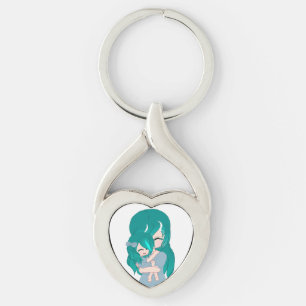 Porte-clés Cartoon mère & fille Heart Keychain