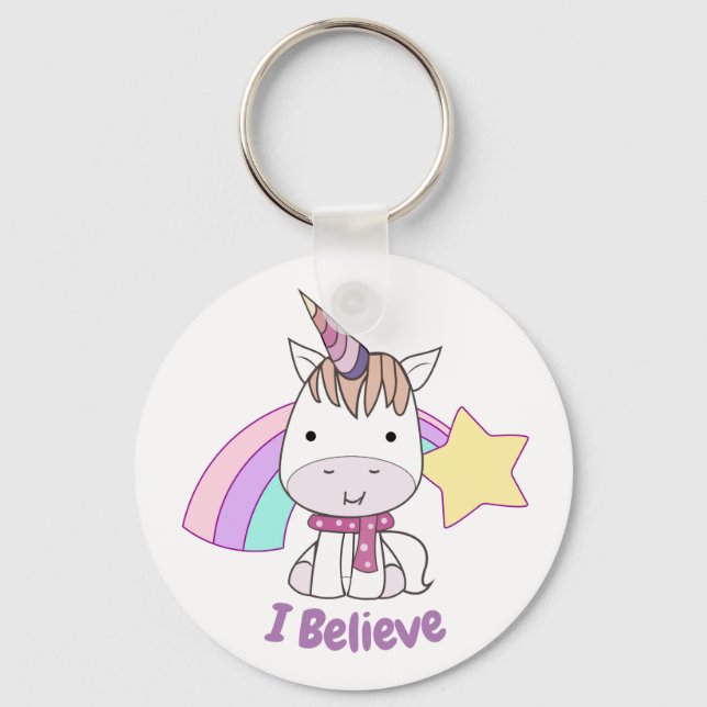 Porte-clés Cartoon mignon bébé licorne et arc-en-ciel (Recto)