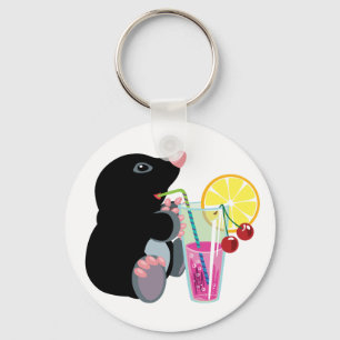 Porte-clés cartoon mole drinking cocktail