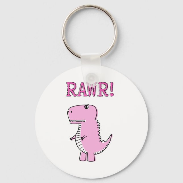 Porte-clés Cartoon T-Rex Dinosaur Mignonne Et Rose En Colère (Recto)