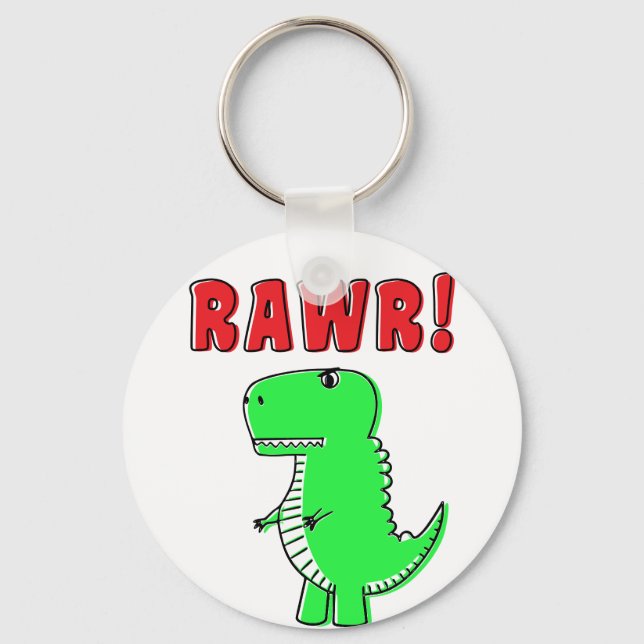 Porte-clés Cartoon T-Rex Dinosaur Vert Mignonne Et En Colère (Recto)