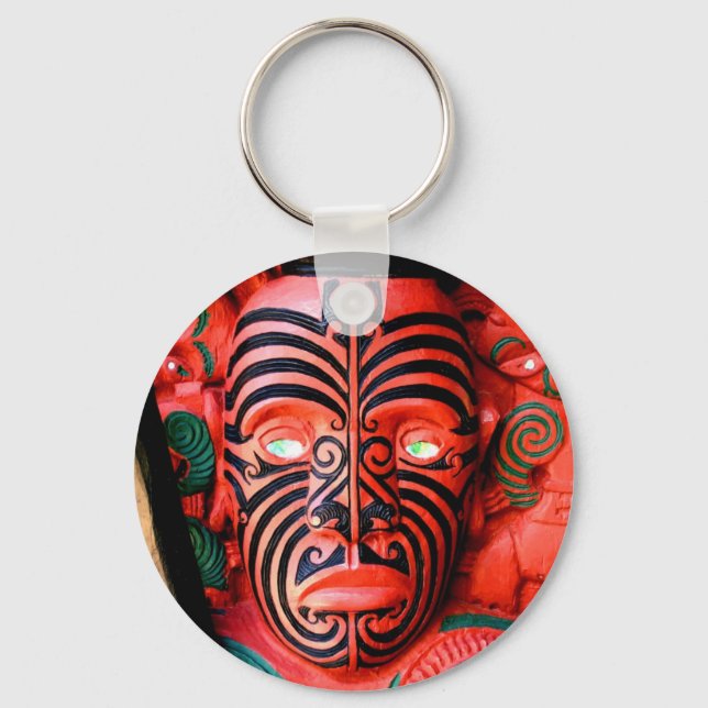 Porte-clés Carving en bois d'un guerrier maori, Nouvelle-Zéla (Recto)