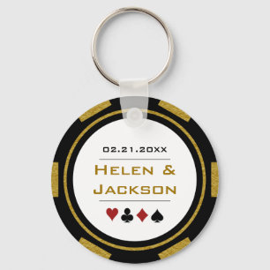 Porte-clés Casino Poker Chip Or Noir Blanc Mariage Favoriser