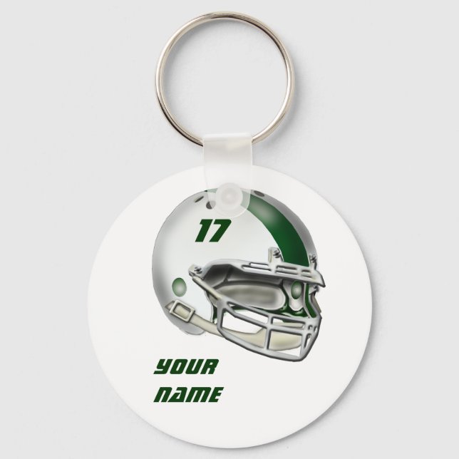 Porte-clés Casque de football blanc et vert foncé (Recto)
