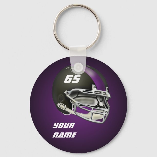 Porte-clés Casque de football noir et violet (Recto)