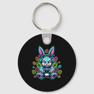 Porte-clés Casque de gamer de Pâques lapin mignon pour gamer