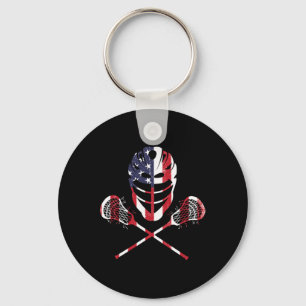Porte-clés Casque Lax Drapeau Américain Lacrosse Bâtons 4 Jui