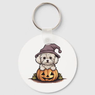Porte-clés Casquette de la sorcière d'Halloween Chien Citroui