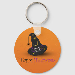 Porte-clés Casquette de sorcière d'Halloween avec araignée