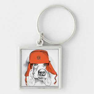 Porte-clés Casquette rouge de Basset Hound Ushanka
