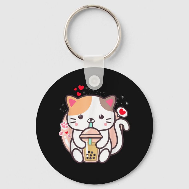 Porte-clés Cat Boba Tea Bubble Tea Kawaii Anime Japanese Neko (Recto)