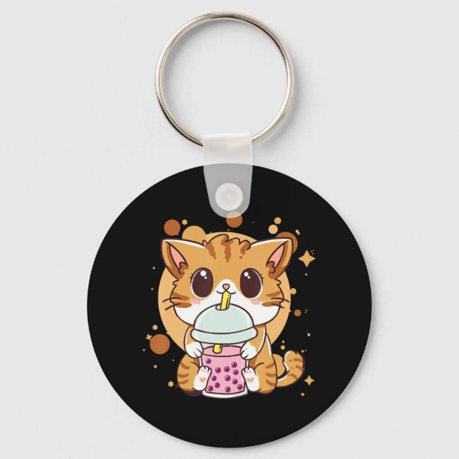 Porte-clés Cat Boba Tea Bubble Tea Kawaii Anime Japanese Neko (Recto)