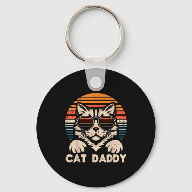 Porte-clés Cat Daddy Sungles Sunset Retro Fur Dad Papa Kitten (Recto)