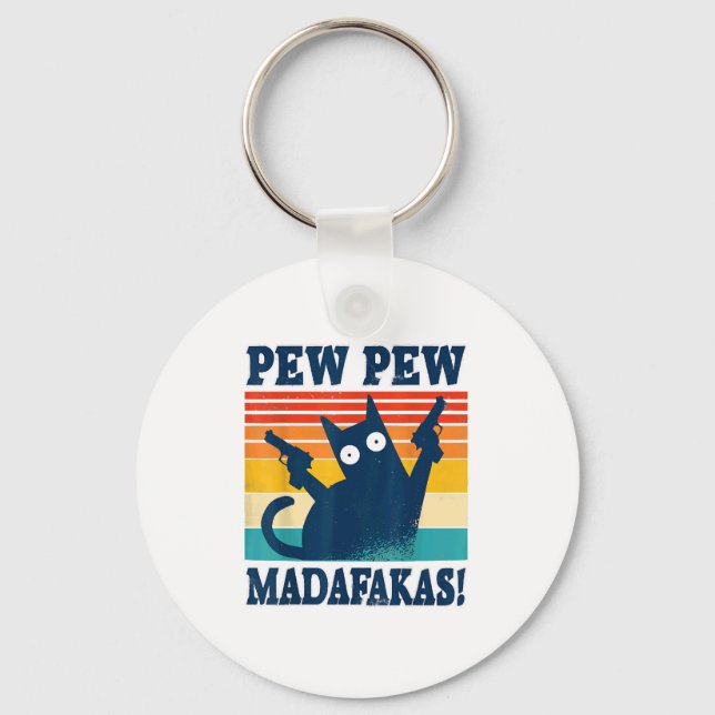 Porte-clés Cat Pew Pew Madafakas Crazy Cat Gun (Recto)