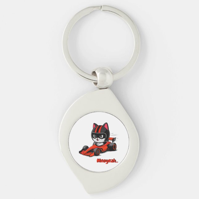 Porte-clés cat raciing car Keychain (Devant)