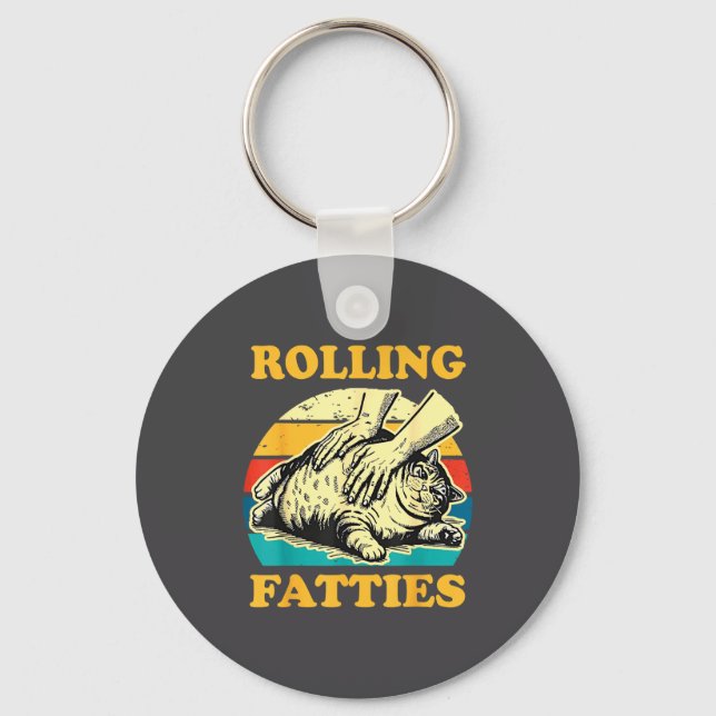 Porte-clés Cat Rolling Fatties Funny For Men Women  (Recto)
