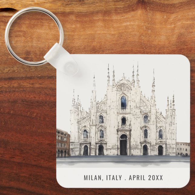 Porte-clés Cathédrale de Milan Italie Aquarelle Voyage italie (Recto)