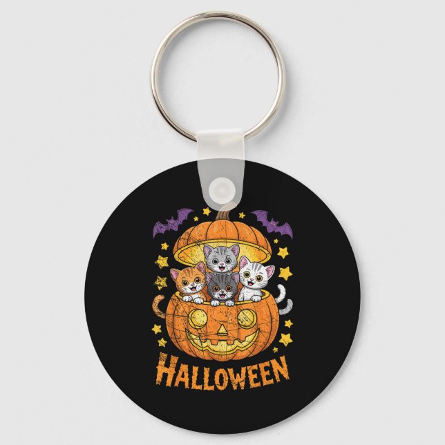 Porte-clés Cats In Pumpkin Cute Halloween Kitties Funny  (Recto)