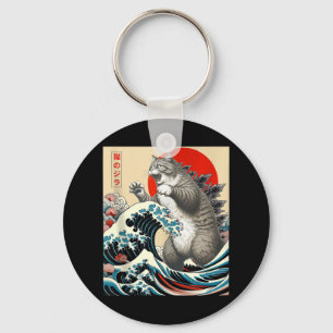 Porte-clés Catzilla Chat Art Japonais Dons De Chat Drôle Pour