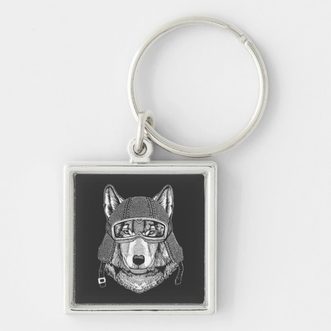 Porte-clés Cavalier de moto de chien de loup (Devant)