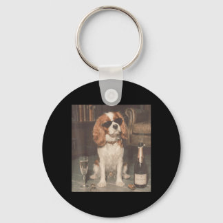 Porte-clés Cavalier King Charles buvant du champagne drôle