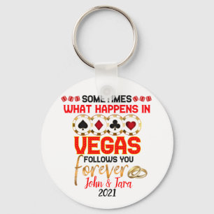 Porte-clés Ce qui se passe à Vegas Anniversaire couple marié