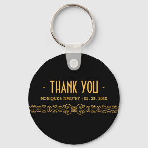 Porte-clés Ceinture fleurie d'or - Merci noir de mariage d'or