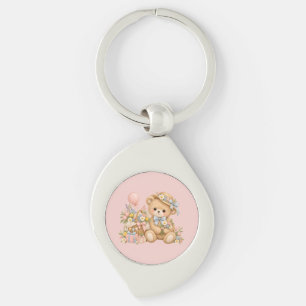 Porte-clés Célébration de nounours vintage avec des fleurs sa
