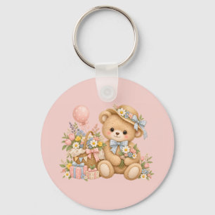 Porte-clés Célébration de nounours vintage avec des fleurs sa