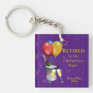 Porte-clés Célébration de retraite élégante violet