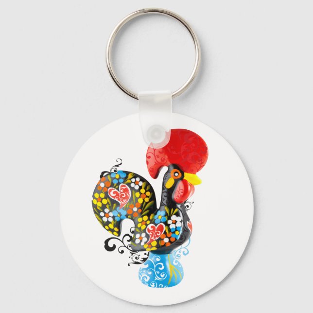 Porte-clés Célèbre coq de Barcelos Nr 06 - Édition Florale (Recto)