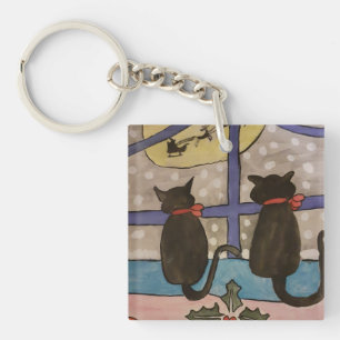 Porte-clés Cercle de clé acrylique Noir Chat Noël