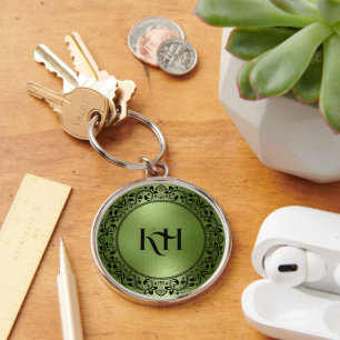 Porte-clés Cercle floral noir Iridescente Texture verte