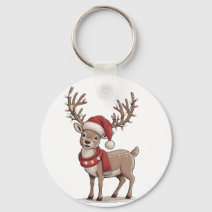 Porte-clés Cerf Animal Noël Cerf Chapeau de Père Noël Xmas
