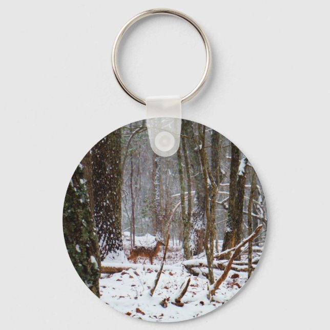 Porte-clés Cerf dans la chute de neige (Recto)
