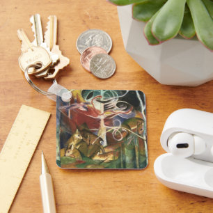 Porte-clés Cerf dans la forêt par Franz Marc, Art Vintage