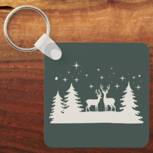 Porte-clés Cerf de Noël enneigé Saison d'hiver Vacances 