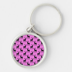Porte-clés Cerf élaphe sur fond rose