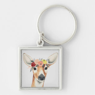 Porte-clés Cerf forestier de la Couronne de fleurs