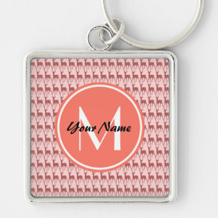 Porte-clés Cerf Saumon Rose, Monogramme Personnalisé, Personn
