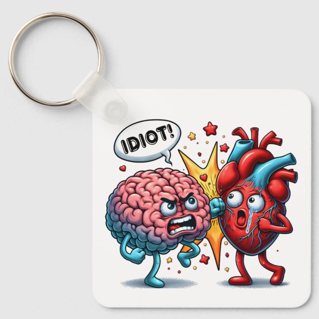 Porte-clés Cerveau contre coeur humoristiques émotions (Recto)