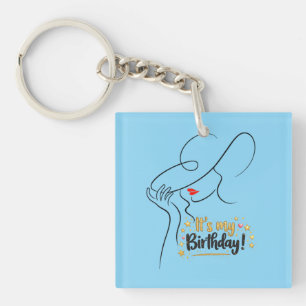 Porte-clés C'est mon anniversaire lèvres pailletées or porte-