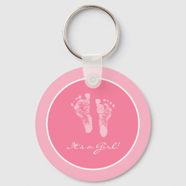 Porte-clés C'est une fille rose Baby Footprints Faire-part de (Recto)