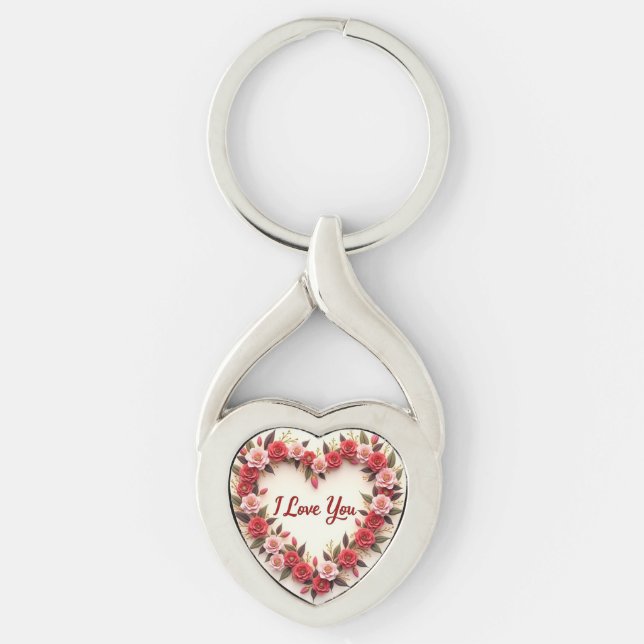Porte-clés Chaîne-clavier du coeur romantique - Je t'aime Cad (Devant)